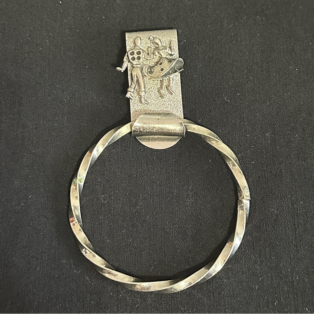 Vintage Silver-tone square dance / dancers scarf holder w/ belt clip attachment